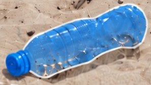 Blue-highlighted plastic drink bottle